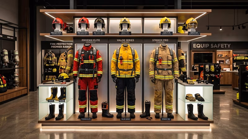 Equipo para bomberos en tienda especializada — especificaciones técnicas para licitación
