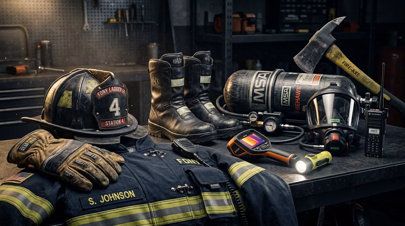 LED Lenser iF3R en casco Rosenbauer HEROS xtreme — haz spot (izquierda) y haz flood (derecha) en el mismo modelo, ajuste continuo sin cambio de modo