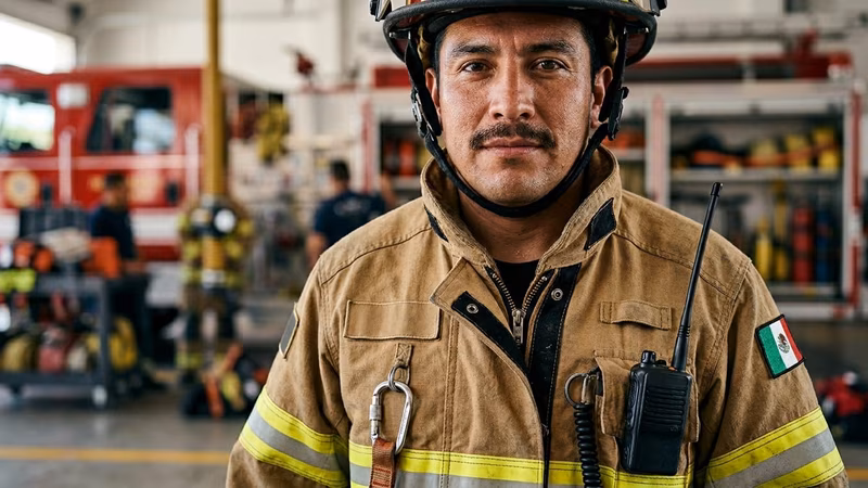 Bombero con traje certificado NFPA 1970 — nueva norma de trajes estructurales México