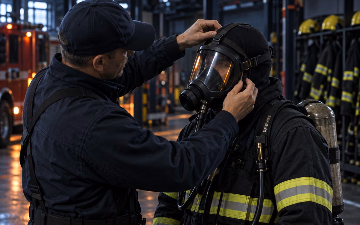 Capacitación en la colocación de la máscara de un equipo de respiración